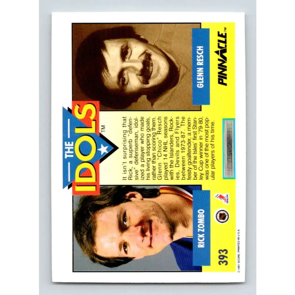 1991-92 Pinnacle #393 Rick Zombo/Glenn Resch NM-MT St. Louis Blues Hockey Card Image 2