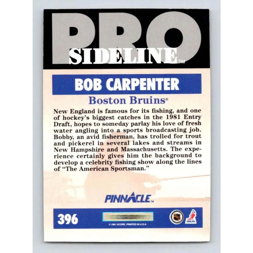 1991-92 Pinnacle #396 Bob Carpenter SL NM-MT Boston Bruins Hockey Card Image 2