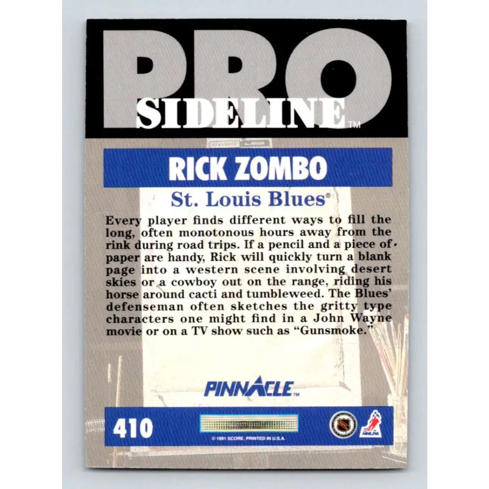 1991-92 Pinnacle #410 Rick Zombo SL NM-MT St. Louis Blues Hockey Card Image 2