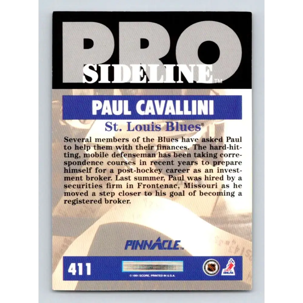 1991-92 Pinnacle #411 Paul Cavallini SL NM-MT St. Louis Blues Hockey Card Image 2