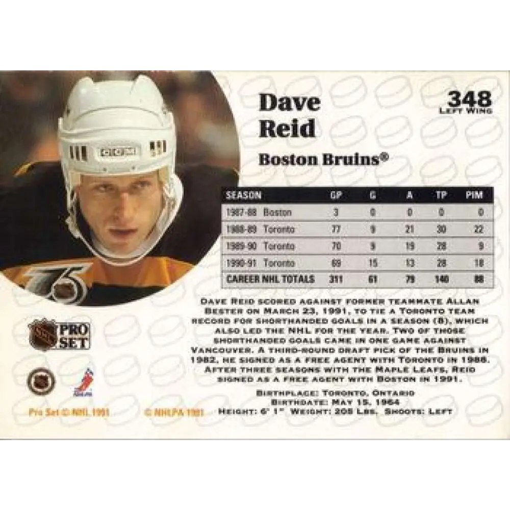 1991-92 Pro Set #348 David Reid NM-MT Boston Bruins Hockey Card Image 2