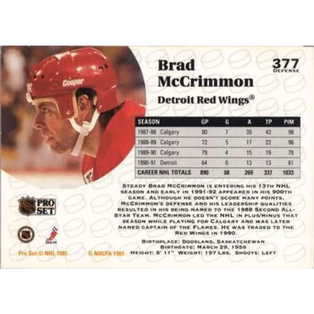 1991-92 Pro Set #377 Brad McCrimmon NM-MT Detroit Red Wings Hockey Card Image 2