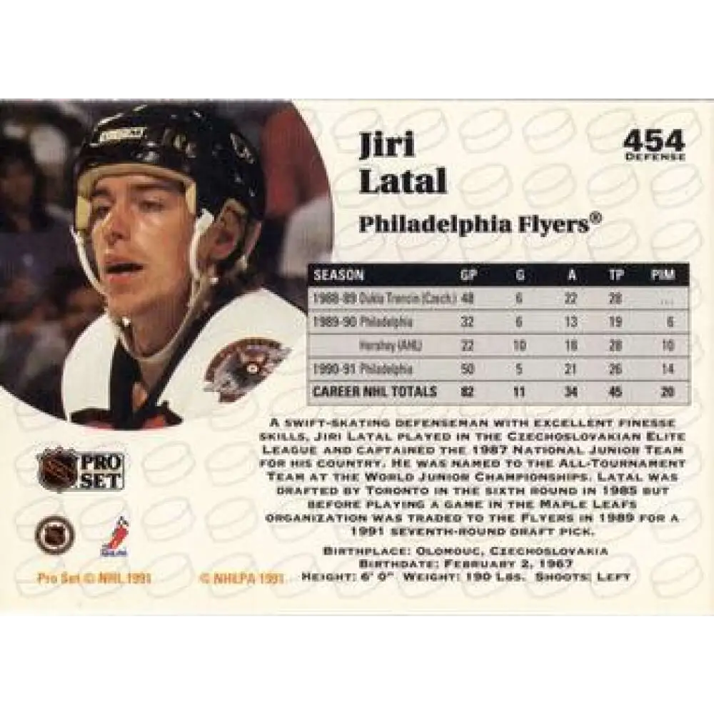 1991-92 Pro Set #454 Jiri Latal NM-MT Philadelphia Flyers Hockey Card Image 2