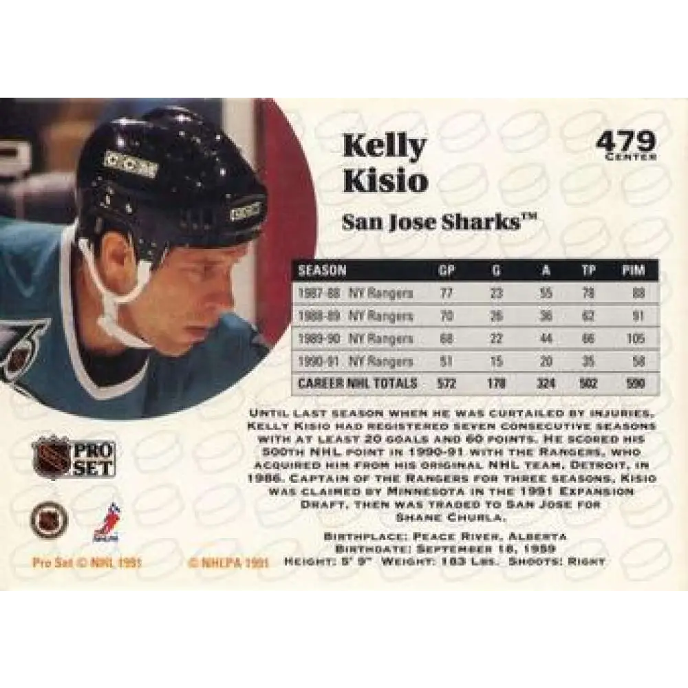 1991-92 Pro Set #479 Kelly Kisio NM-MT St. Louis Blues Hockey Card Image 2