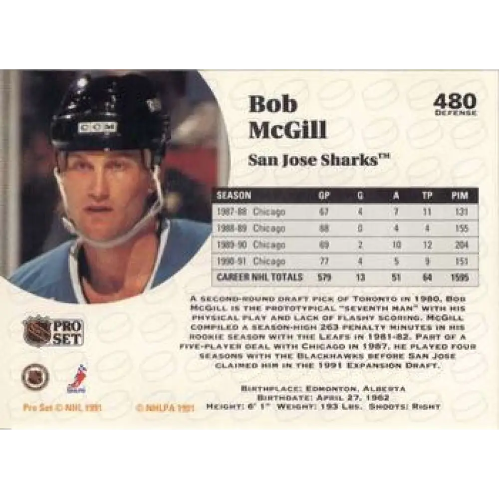 1991-92 Pro Set #480 Bob McGill NM-MT St. Louis Blues Hockey Card Image 2