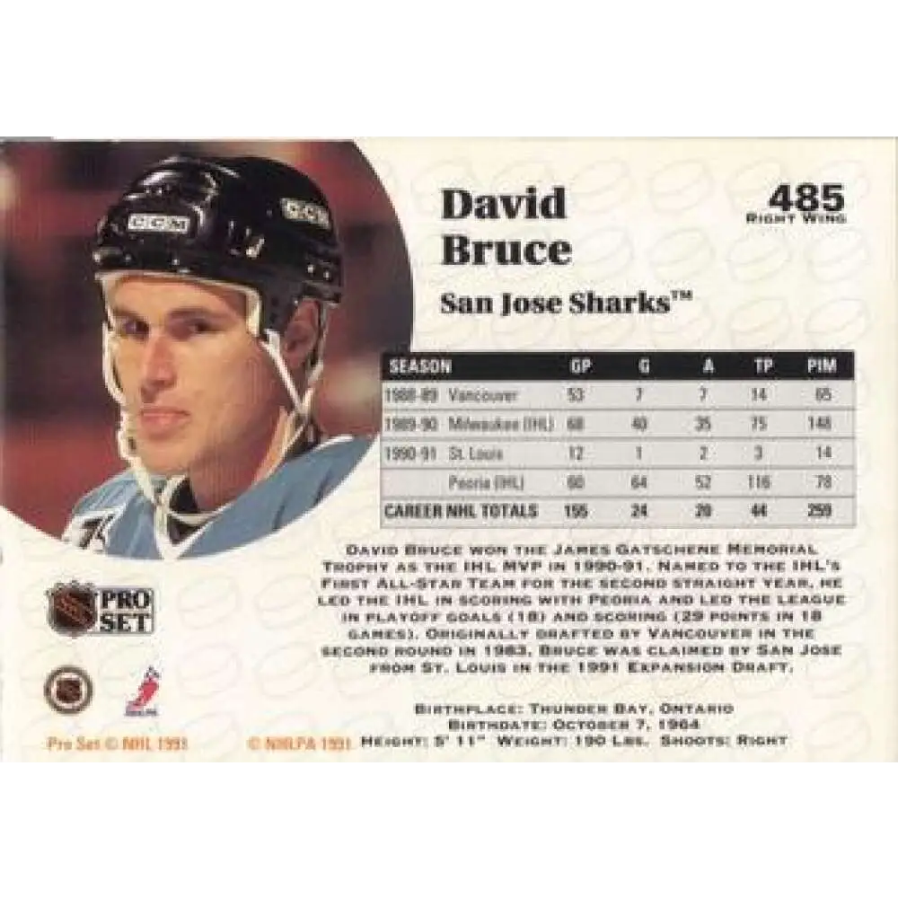 1991-92 Pro Set #485 David Bruce NM-MT RC Rookie St. Louis Blues Hockey Card Image 2
