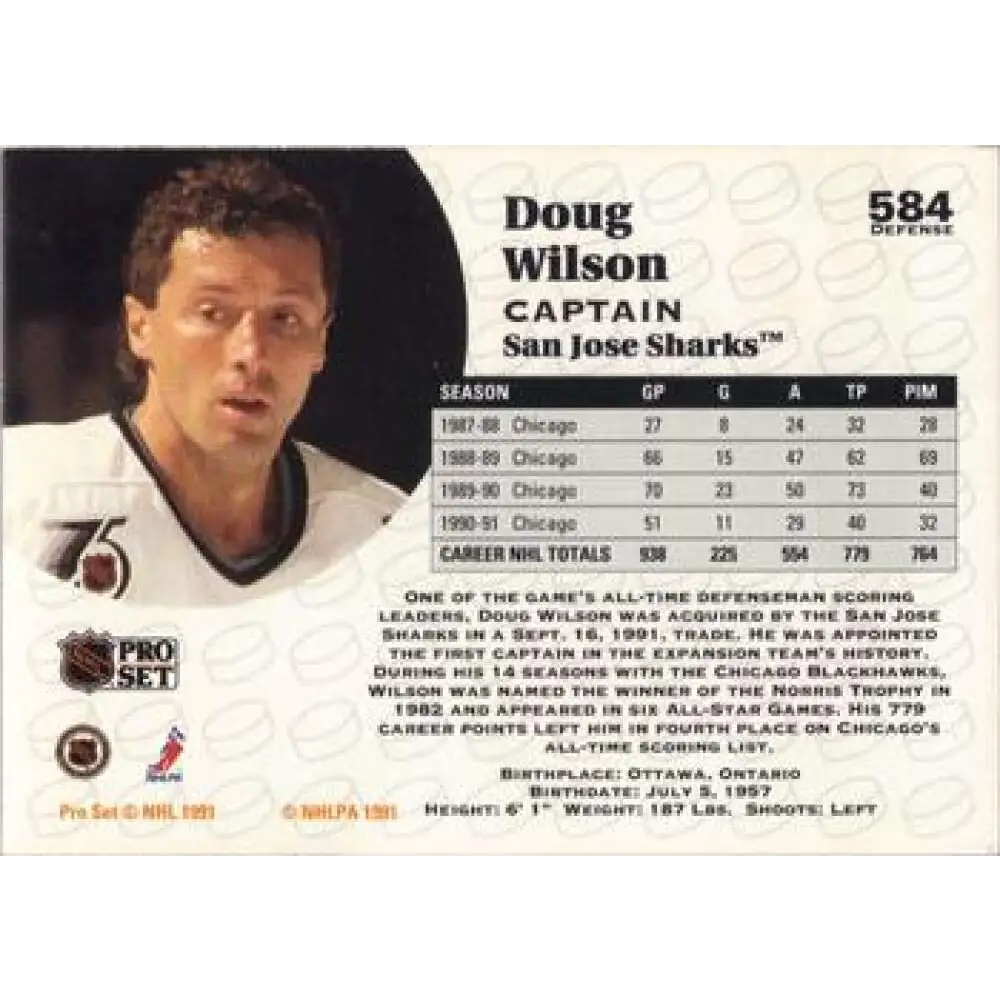 1991-92 Pro Set #584 Doug Wilson NM-MT San Jose Sharks Hockey Card Image 2