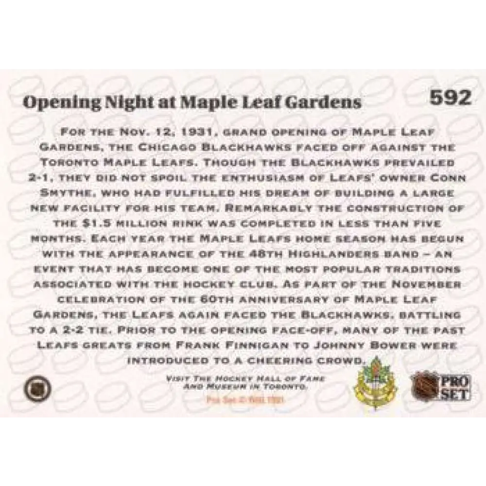 1991-92 Pro Set #592 Opening Night NM-MT Hockey Card Image 2