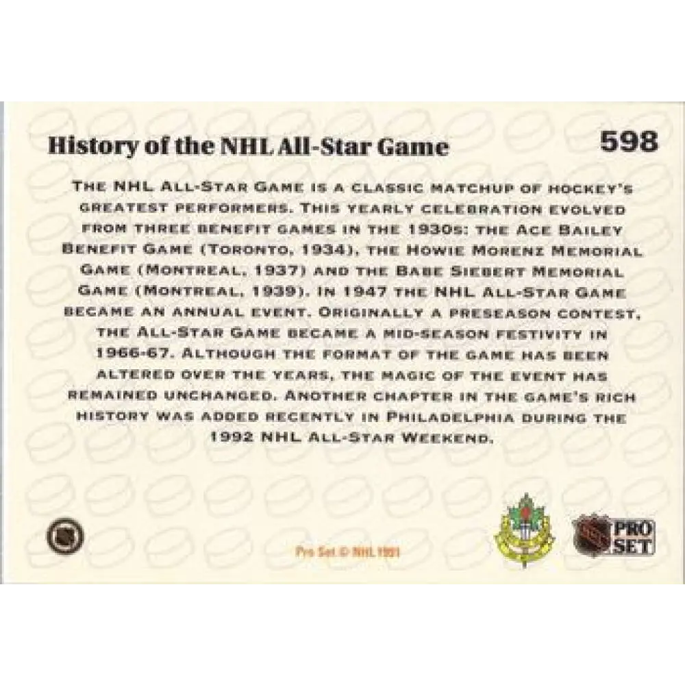 1991-92 Pro Set #598 All-Star Game NM-MT Hockey Card Image 2