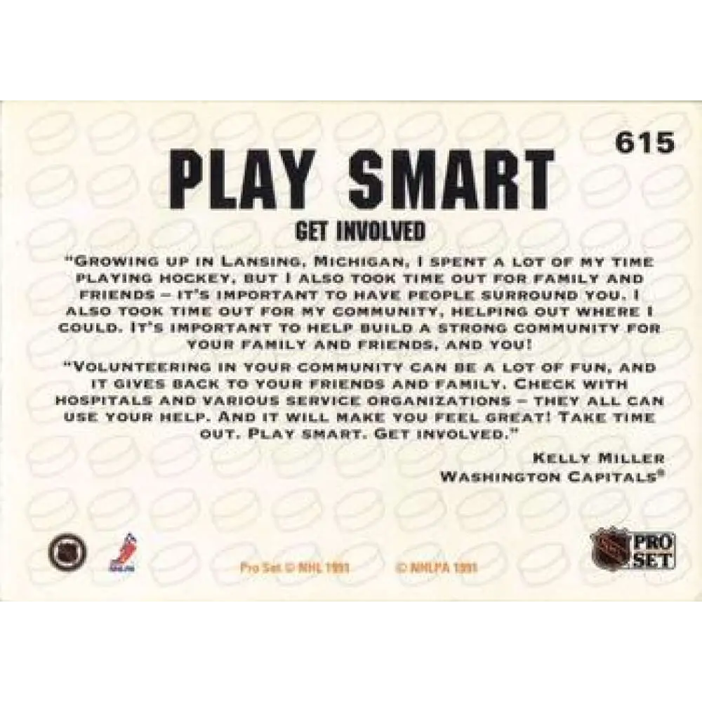 1991-92 Pro Set #615 Kelly Miller NM-MT Washington Capitals Hockey Card Image 2