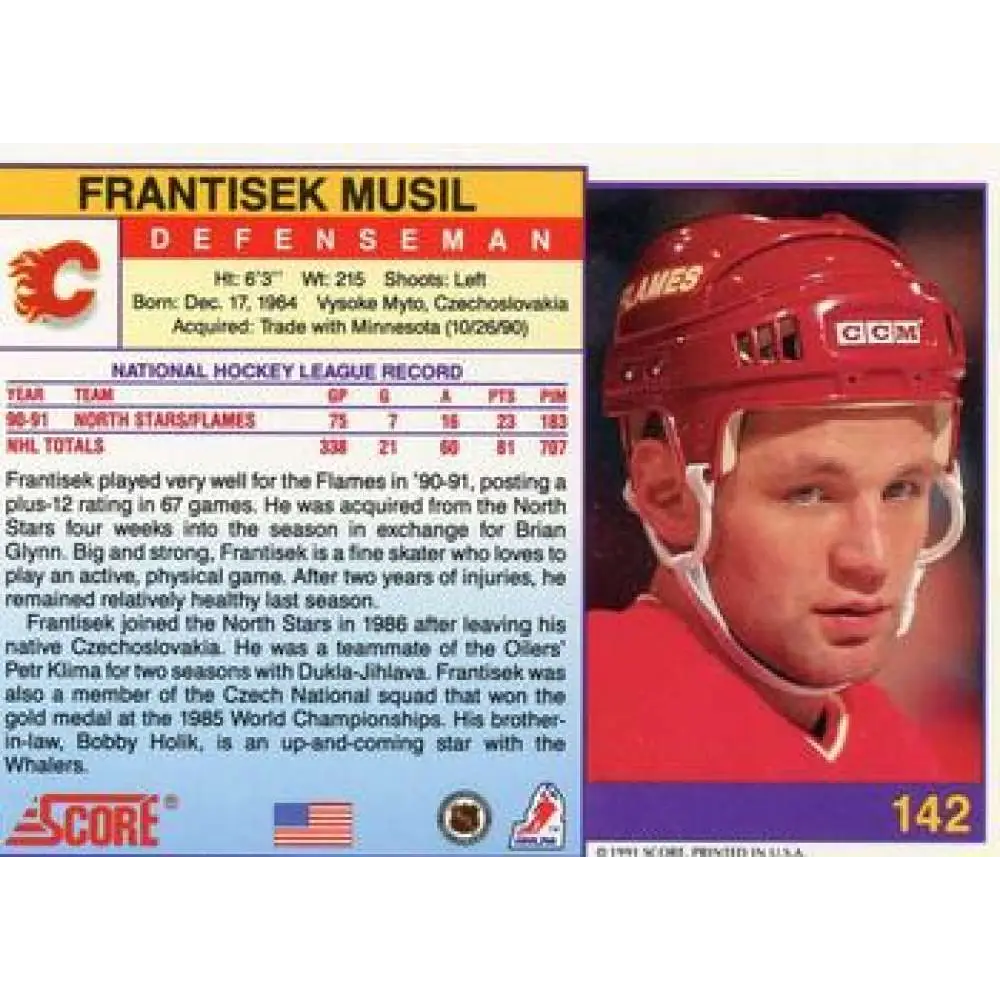 1991-92 Score American #142 Frank Musil NM-MT Calgary Flames Hockey Card Image 2