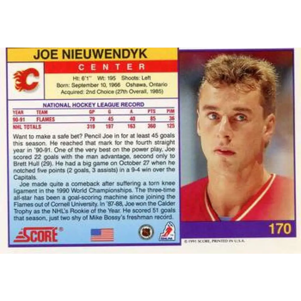 1991-92 Score American #170 Joe Nieuwendyk NM-MT Calgary Flames Hockey Card Image 2