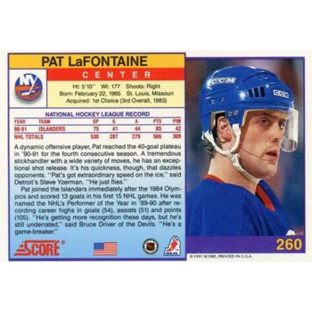 1991-92 Score American #260 Pat LaFontaine NM-MT New York Islanders Hockey Card Image 2