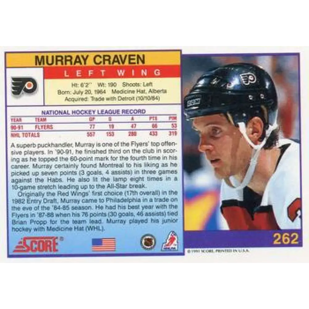 1991-92 Score American #262 Murray Craven NM-MT Philadelphia Flyers Hockey Card Image 2