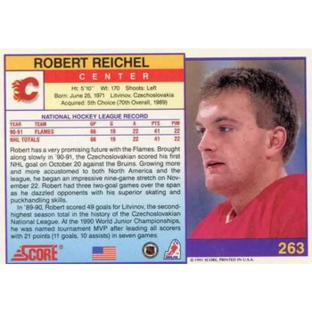 1991-92 Score American #263 Robert Reichel NM-MT Calgary Flames Hockey Card Image 2