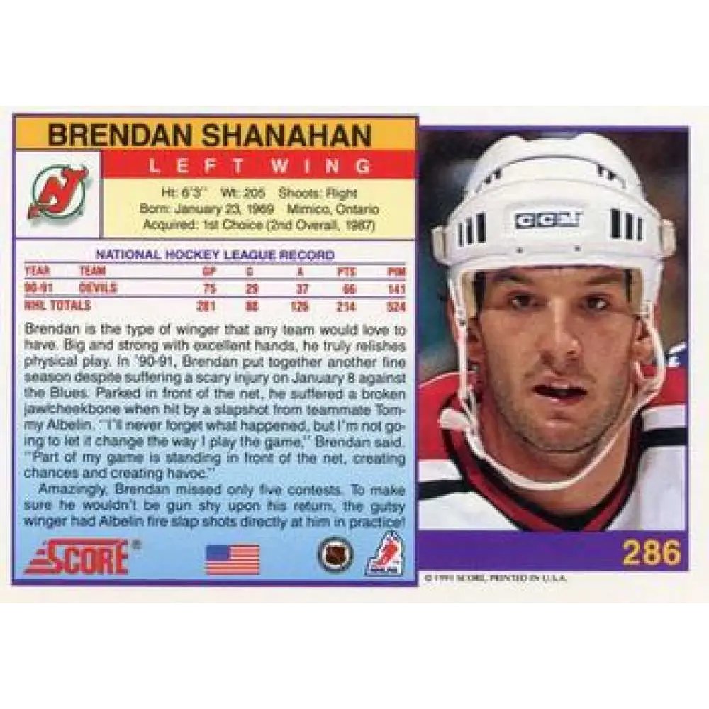 1991-92 Score American #286 Brendan Shanahan NM-MT New Jersey Devils Hockey Card Image 2