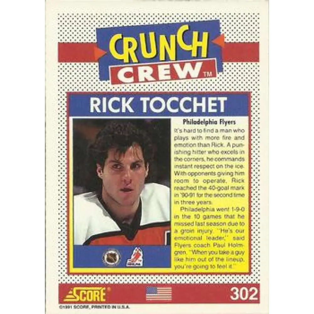 1991-92 Score American #302 Rick Tocchet NM-MT Philadelphia Flyers Hockey Card Image 2