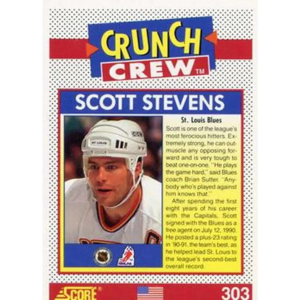 1991-92 Score American #303 Scott Stevens NM-MT St. Louis Blues Hockey Card Image 2