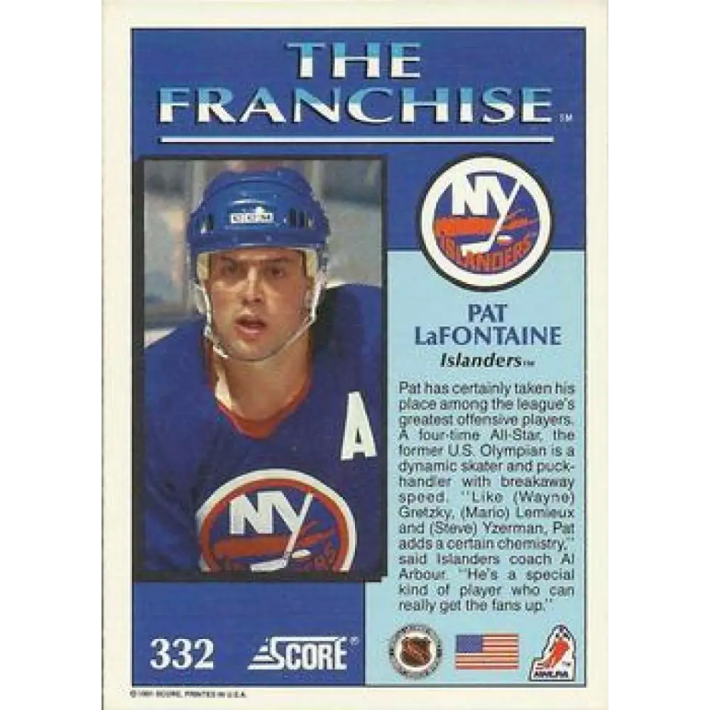 1991-92 Score American #332 Pat LaFontaine NM-MT New York Islanders Hockey Card Image 2