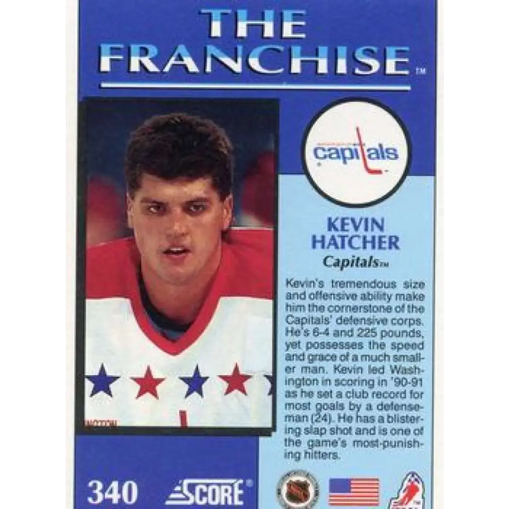 1991-92 Score American #340 Kevin Hatcher NM-MT Washington Capitals Hockey Card Image 2