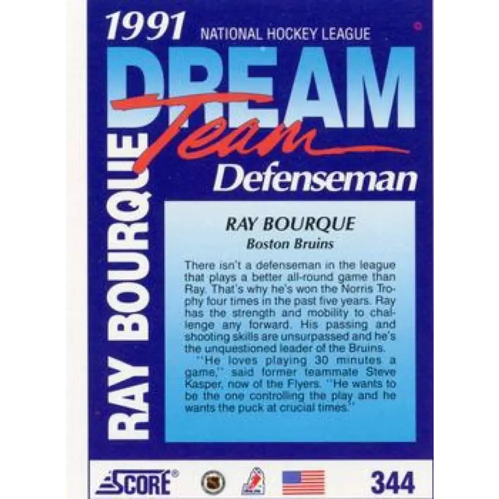1991-92 Score American #344 Ray Bourque NM-MT Boston Bruins Hockey Card Image 2