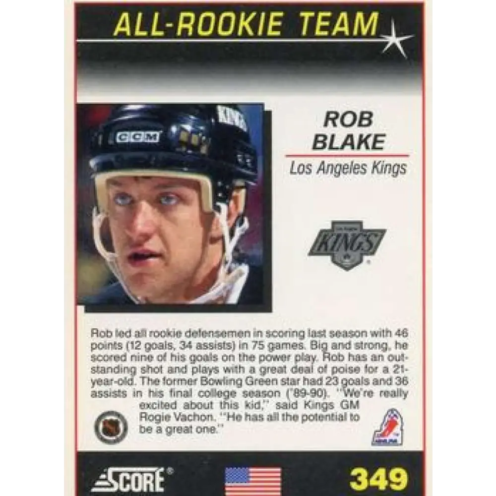 1991-92 Score American #349 Rob Blake NM-MT Los Angeles Kings Hockey Card Image 2
