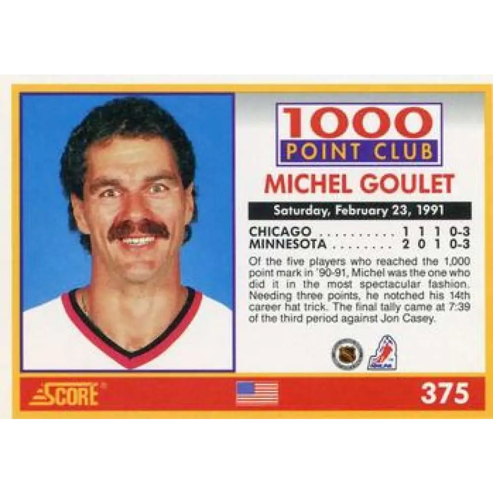 1991-92 Score American #375 Michel Goulet NM-MT Chicago Blackhawks Hockey Card Image 2