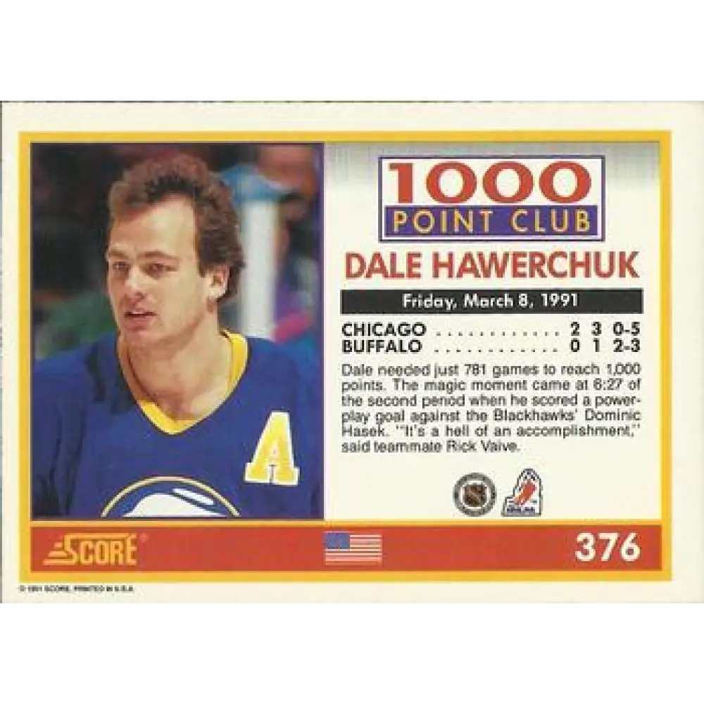 1991-92 Score American #376 Dale Hawerchuk NM-MT Hockey Card Image 2