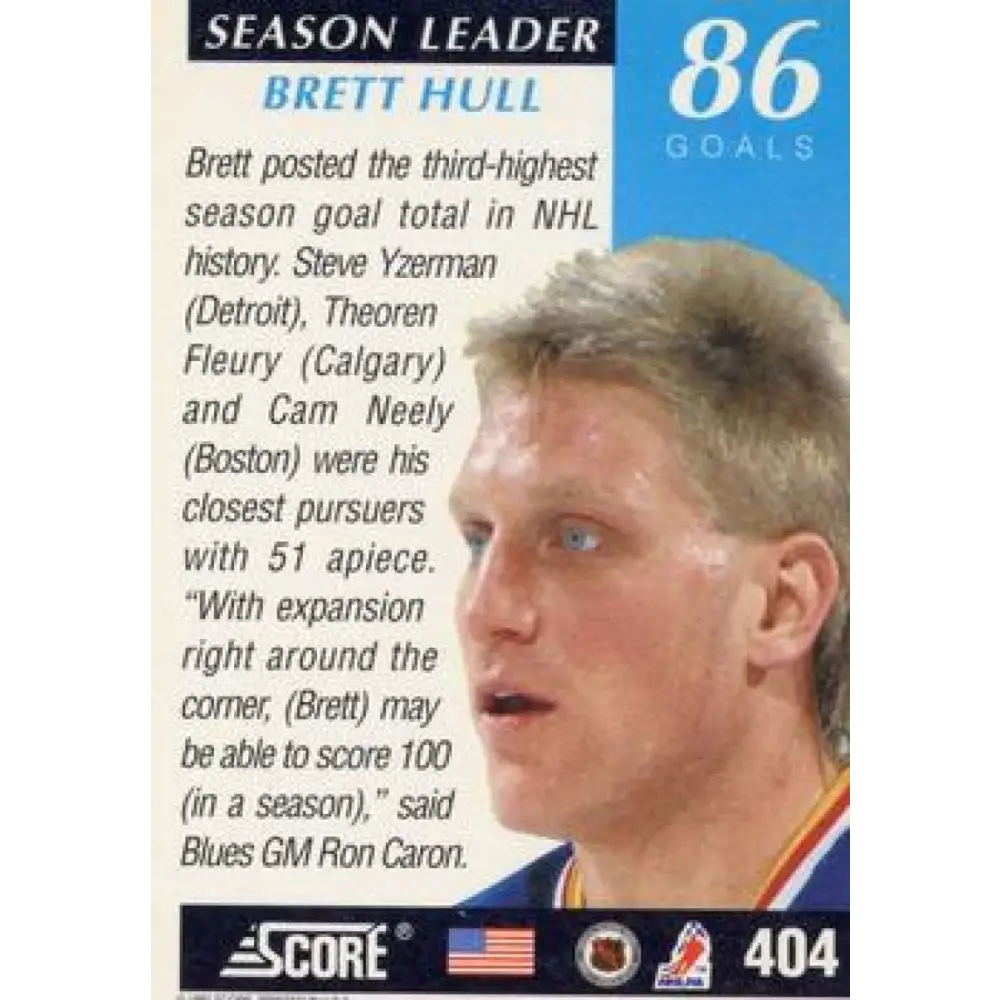 1991-92 Score American #404 Brett Hull NM-MT St. Louis Blues Hockey Card Image 2