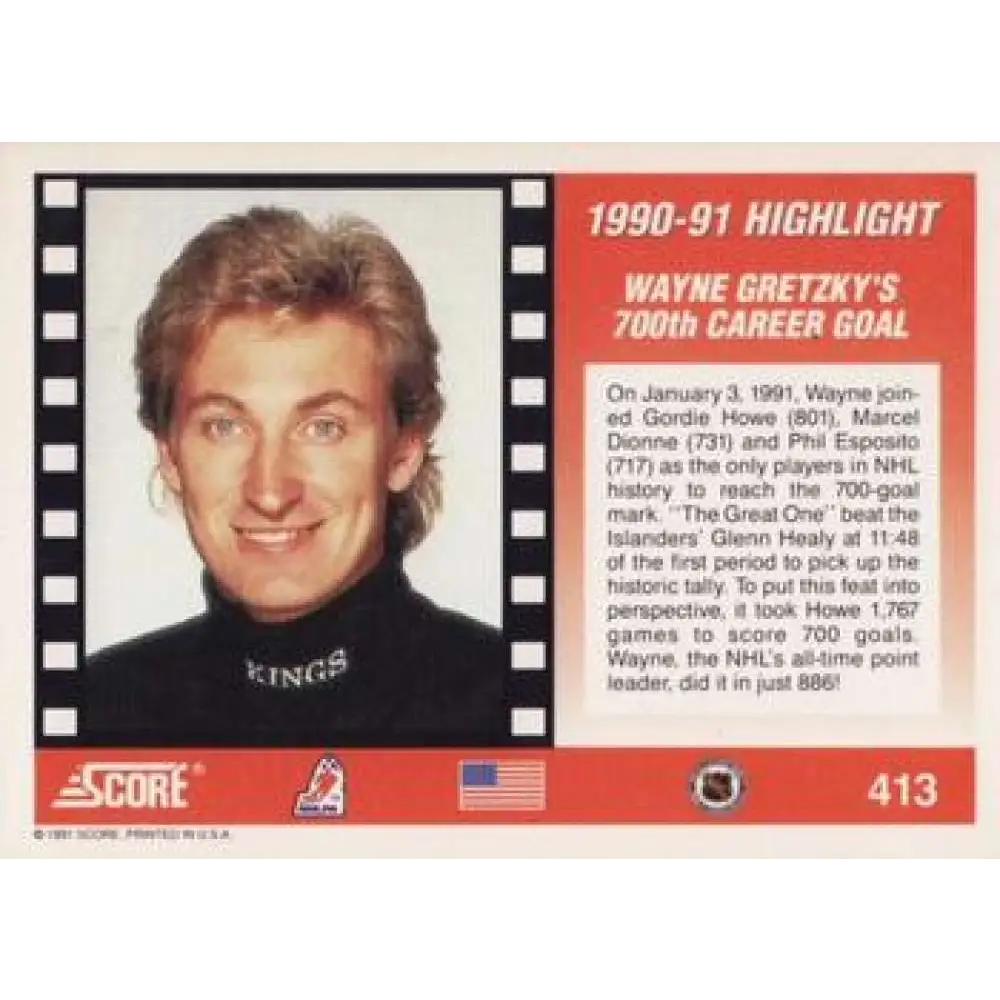 1991-92 Score American #413 Wayne Gretzky NM-MT Los Angeles Kings Hockey Card Image 2