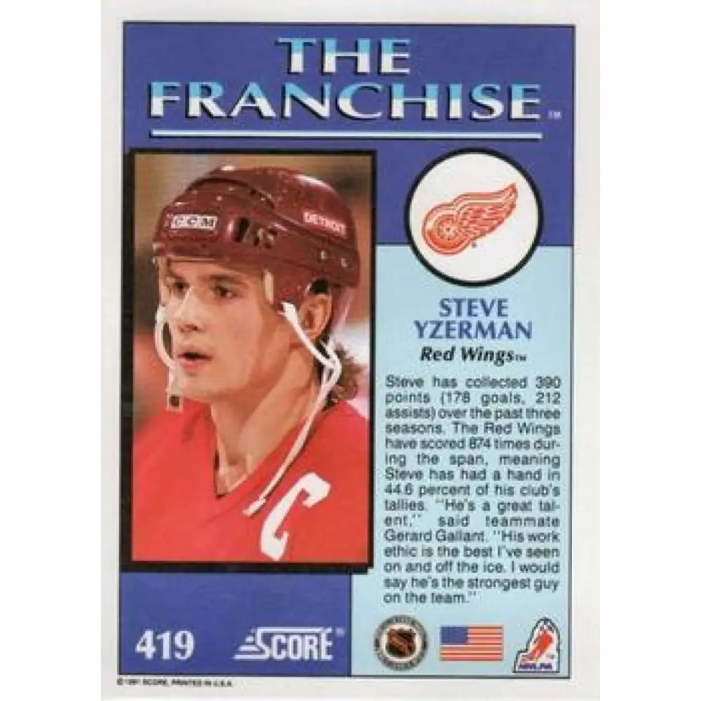 1991-92 Score American #419 Steve Yzerman NM-MT Detroit Red Wings Hockey Card Image 2