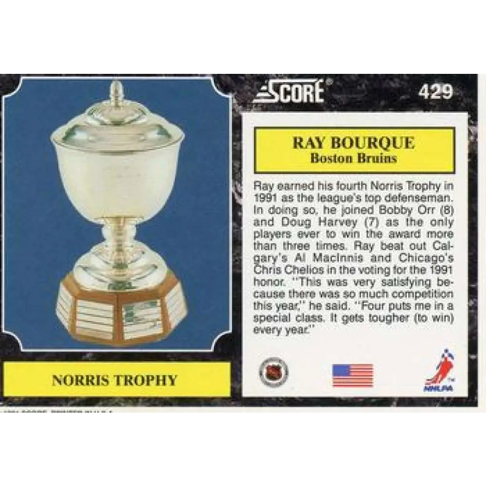 1991-92 Score American #429 Ray Bourque NM-MT Boston Bruins Hockey Card Image 2