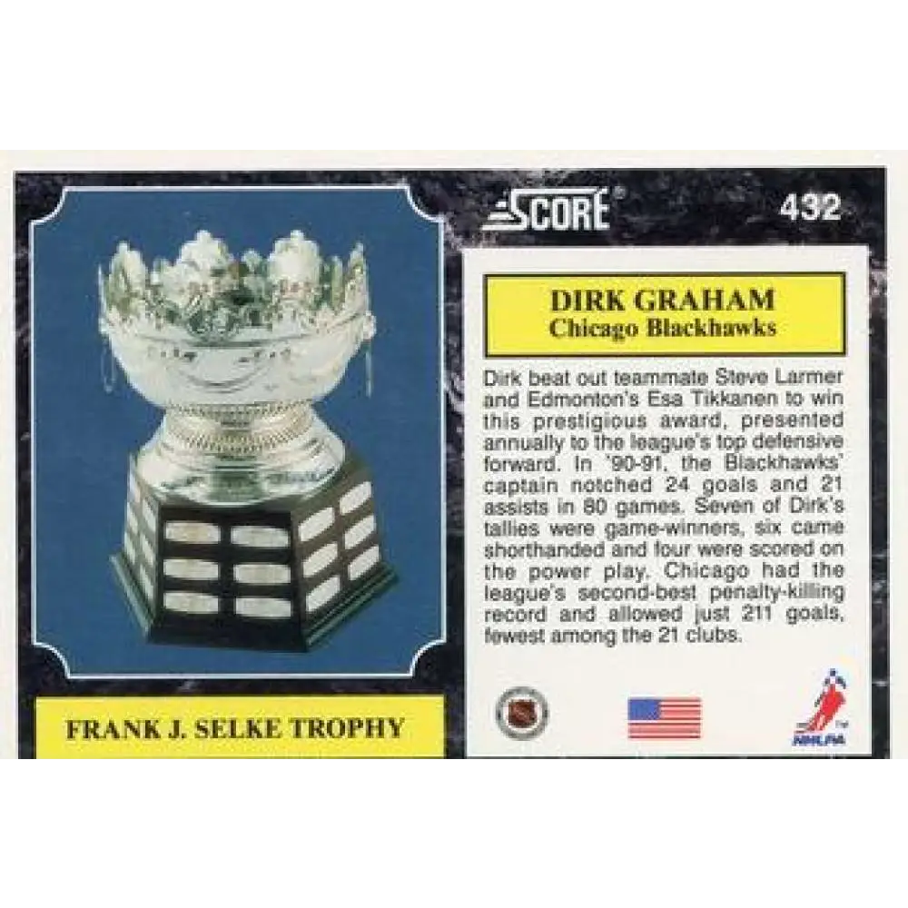 1991-92 Score American #432 Dirk Graham NM-MT Chicago Blackhawks Hockey Card Image 2