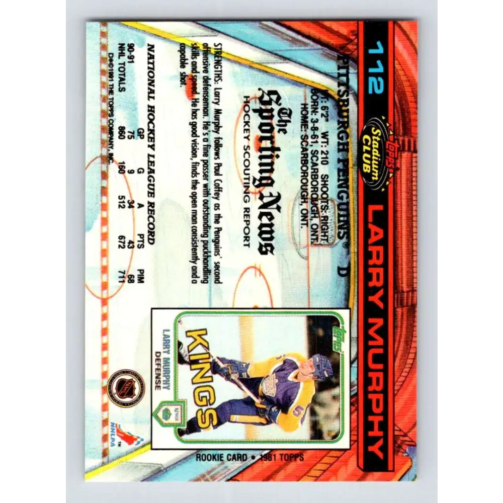 1991-92 Topps Stadium Club #112 Larry Murphy NM-MT Pittsburgh Penguins Hockey Card Image 2