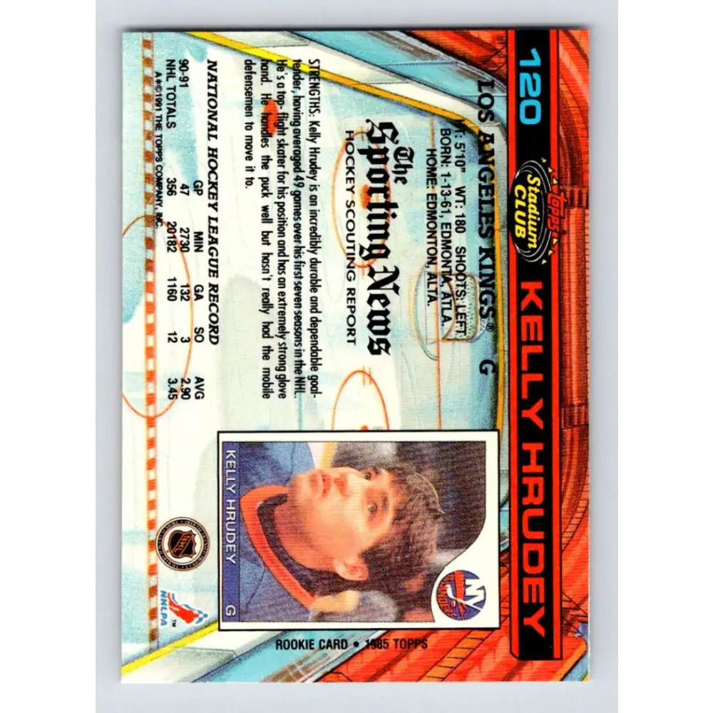 1991-92 Topps Stadium Club #120 Kelly Hrudey NM-MT Los Angeles Kings Hockey Card Image 2