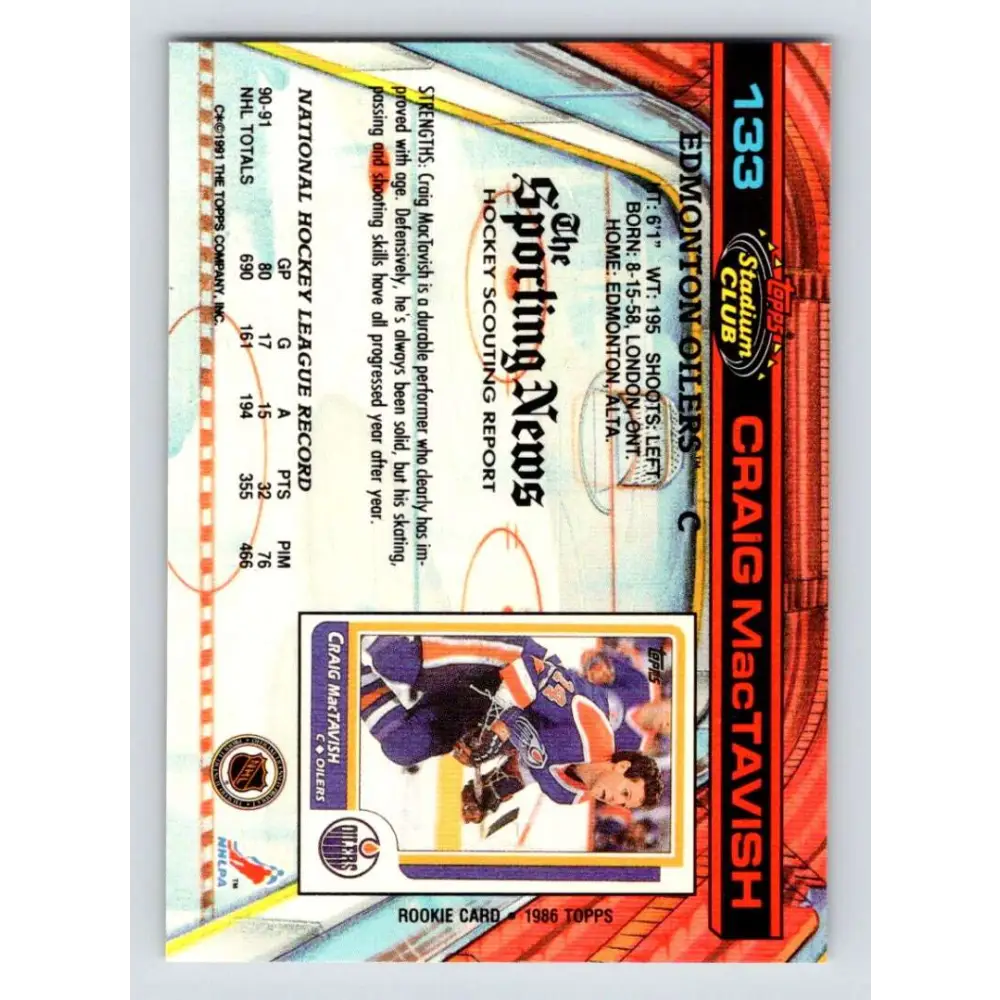 1991-92 Topps Stadium Club #133 Craig MacTavish NM-MT Edmonton Oilers Hockey Card Image 2