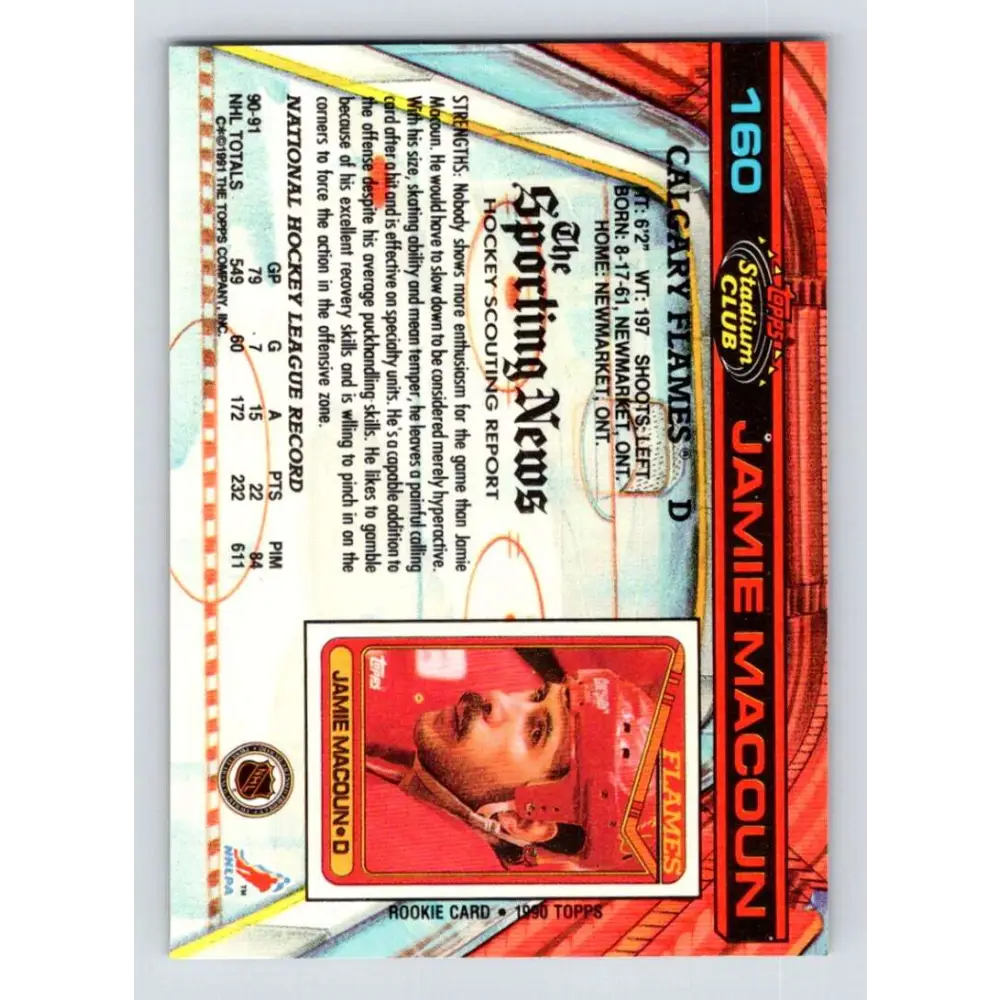 1991-92 Topps Stadium Club #160 Jamie Macoun NM-MT Calgary Flames Hockey Card Image 2