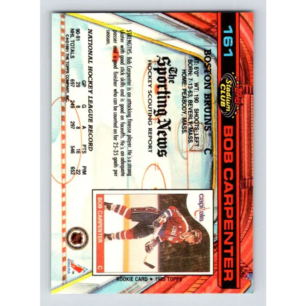 1991-92 Topps Stadium Club #161 Bob Carpenter NM-MT Boston Bruins Hockey Card Image 2