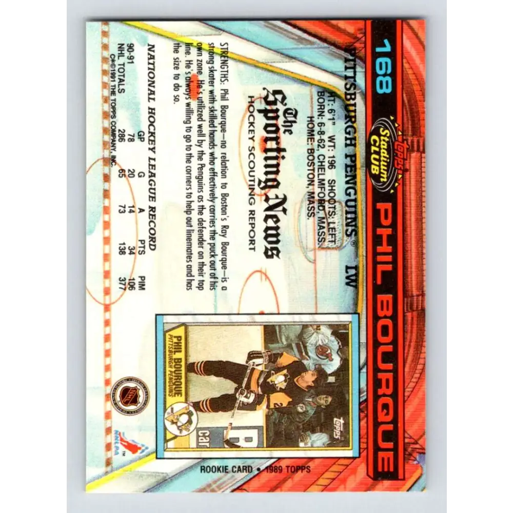 1991-92 Topps Stadium Club #168 Phil Bourque NM-MT Pittsburgh Penguins Hockey Card Image 2