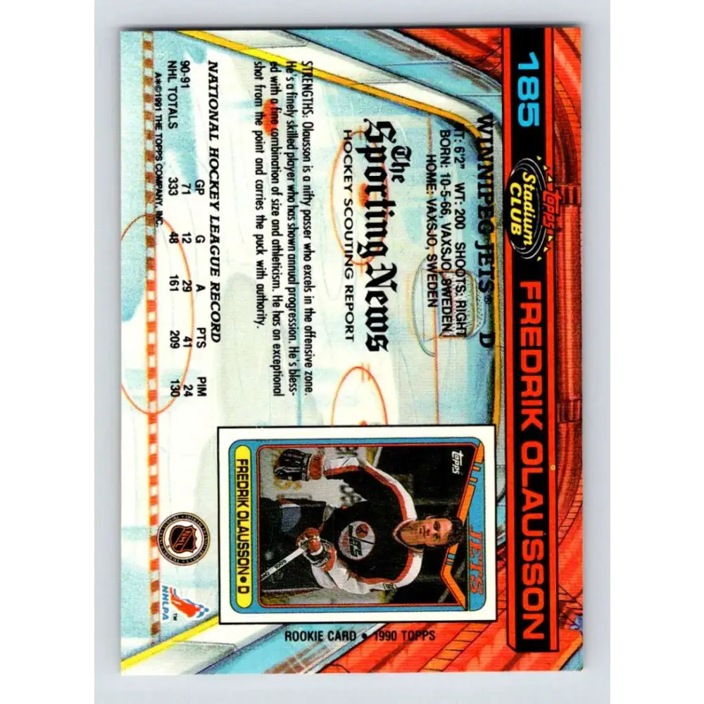 1991-92 Topps Stadium Club #185 Fredrik Olausson NM-MT Winnipeg Jets Hockey Card Image 2