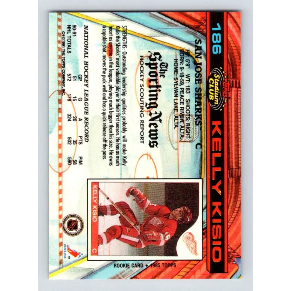 1991-92 Topps Stadium Club #186 Kelly Kisio NM-MT San Jose Sharks Hockey Card Image 2