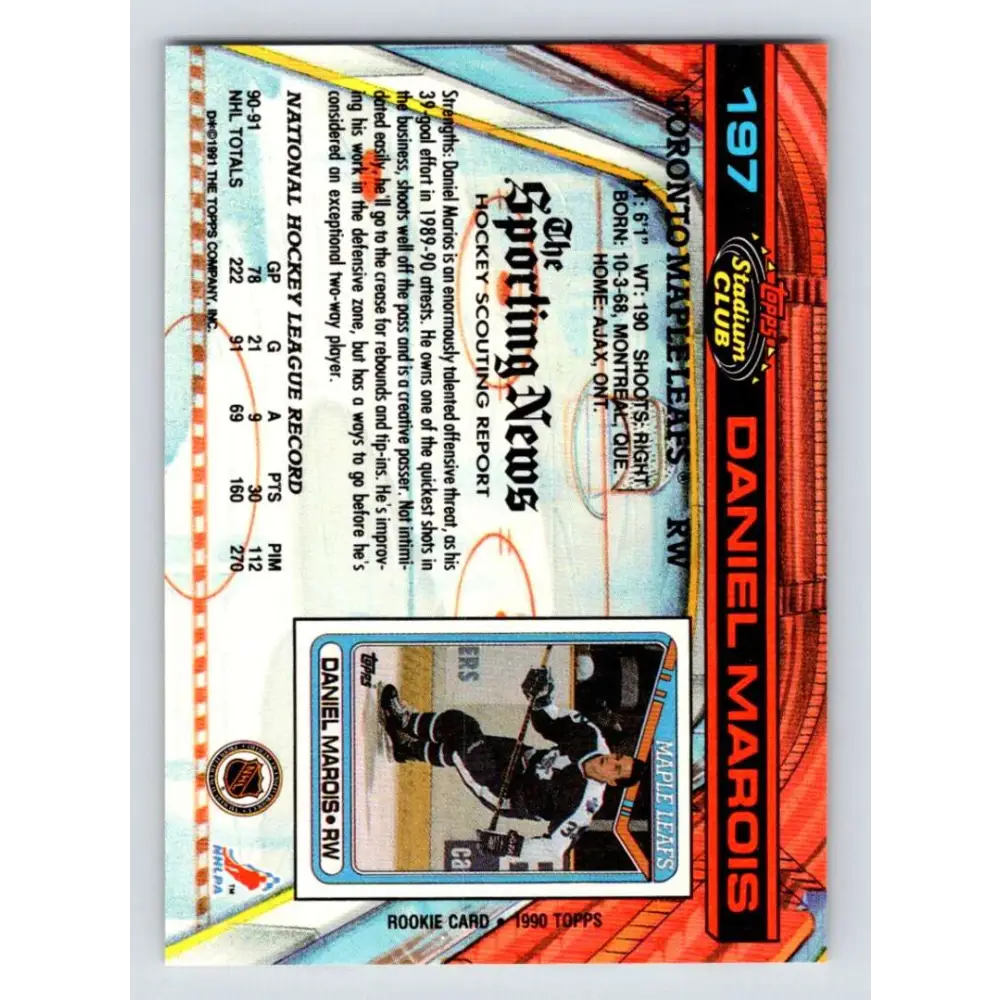 1991-92 Topps Stadium Club #197 Daniel Marois NM-MT Toronto Maple Leafs Hockey Card Image 2