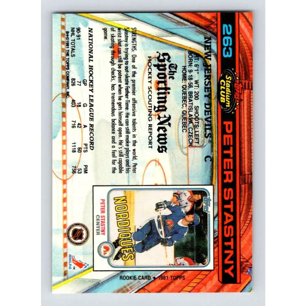 1991-92 Topps Stadium Club #263 Peter Stastny NM-MT New Jersey Devils Hockey Card Image 2