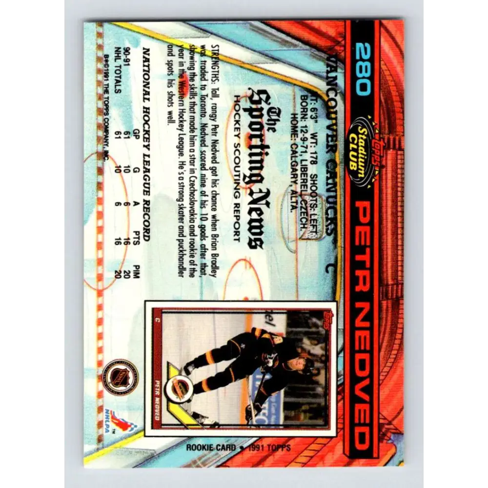 1991-92 Topps Stadium Club #280 Petr Nedved NM-MT Vancouver Canucks Hockey Card Image 2