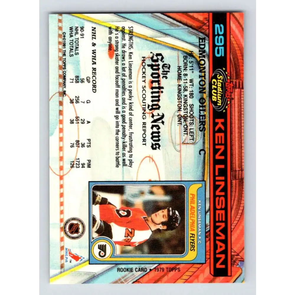 1991-92 Topps Stadium Club #295 Ken Linseman NM-MT Edmonton Oilers Hockey Card Image 2