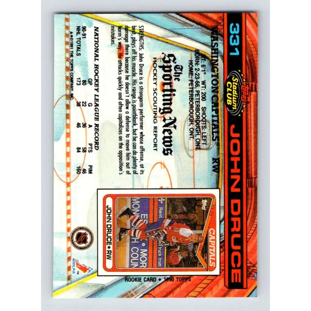 1991-92 Topps Stadium Club #331 John Druce NM-MT Washington Capitals Hockey Card Image 2