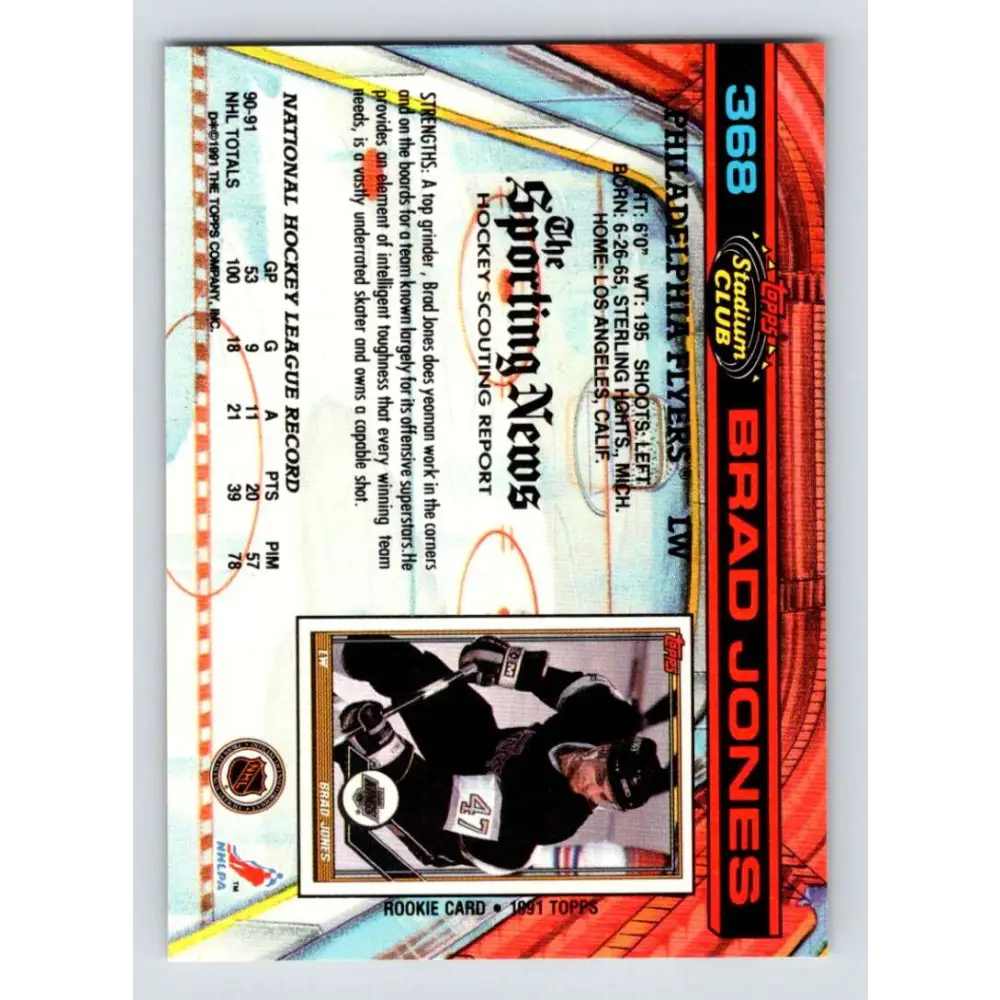 1991-92 Topps Stadium Club #368 Brad Jones NM-MT Philadelphia Flyers Hockey Card Image 2