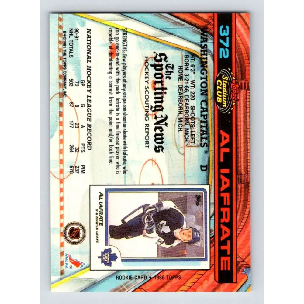 1991-92 Topps Stadium Club #372 Al Iafrate NM-MT Washington Capitals Hockey Card Image 2