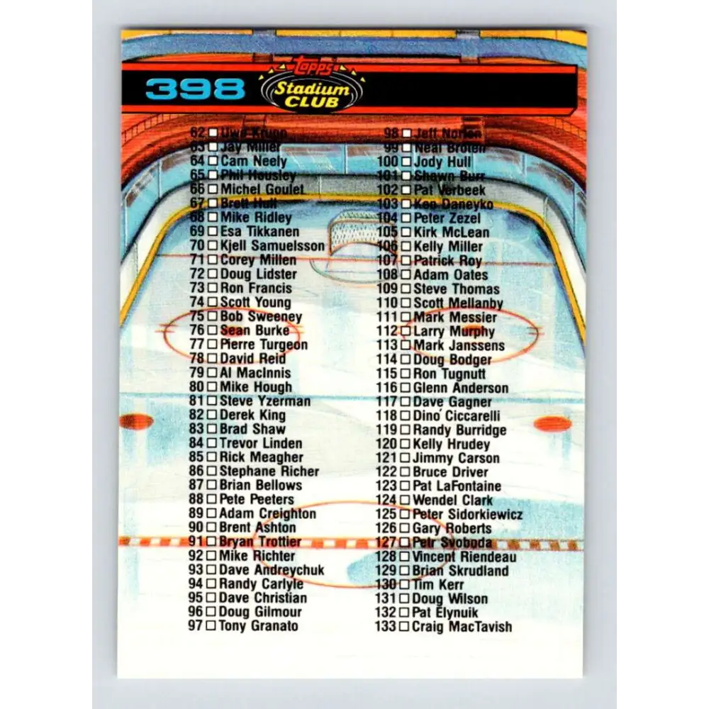 1991-92 Topps Stadium Club #398 Checklist 1-133 NM-MT Hockey Card Image 2