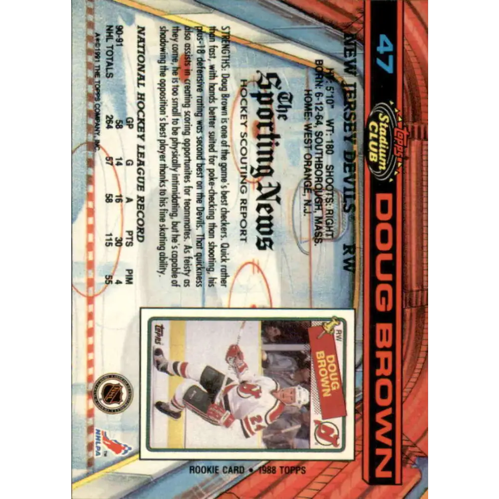 1991-92 Topps Stadium Club #47 Doug Brown NM-MT New Jersey Devils Hockey Card Image 2